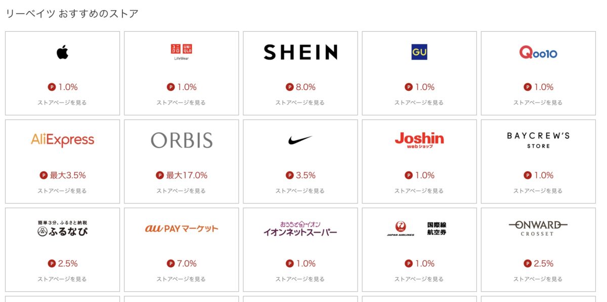 楽天Rebatesのおすすめストア