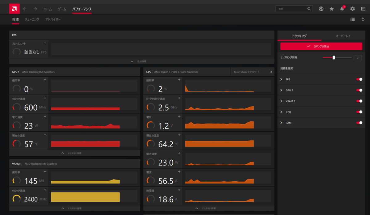 AMD Software 温度確認